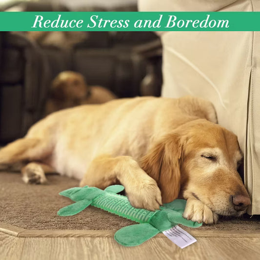 VECELA Interactive Dog Chew Toy, Plush & Rubber - Green