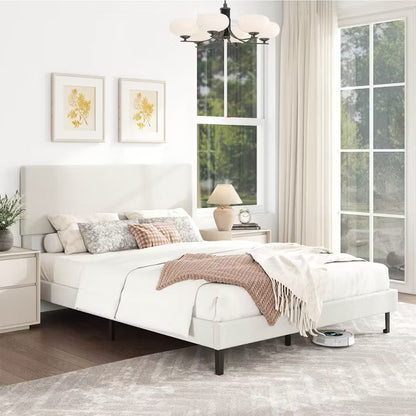 Costway Queen Platform Bed Frame with Chevron Velvet Headboard - Beige