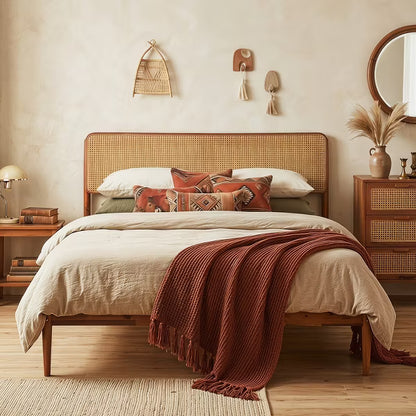 Costway Queen Size Wooden Platform Bed Frame - Brown