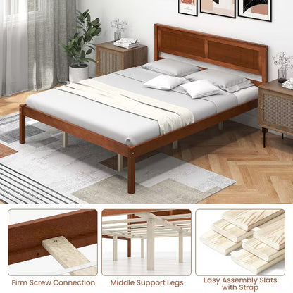 Costway Queen Wood Platform Bed, No Box Spring Needed - Walnut