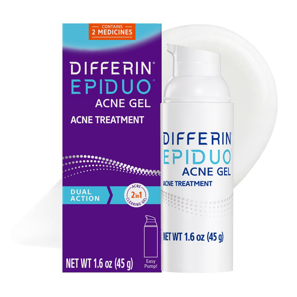 Differin Epiduo Acne Treatment Gel - Clears Breakouts & Unclogs Pores, 45g / 1.6 oz