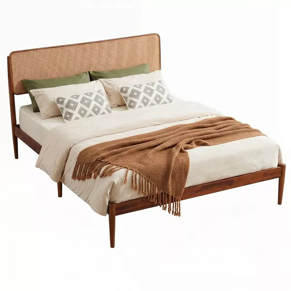 Costway Queen Size Wooden Platform Bed Frame - Brown
