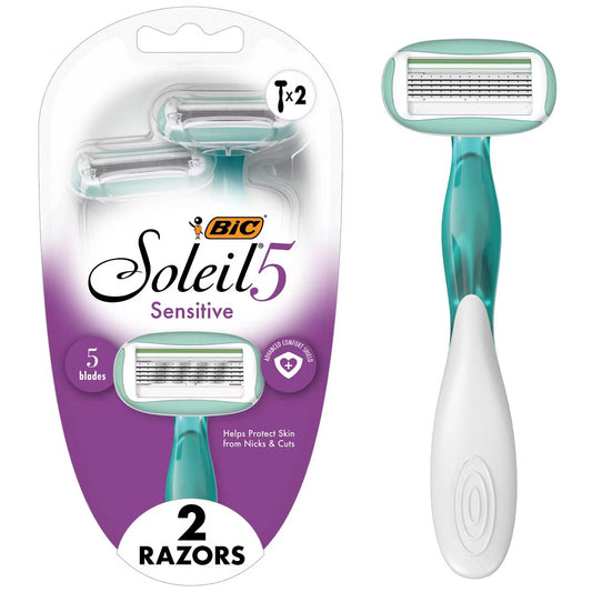 BIC Soleil 5 Sensitive Women's Disposable Razors - 5-Blade with Aloe, 2 ct