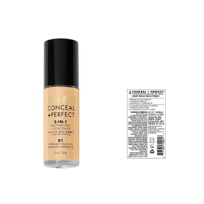 Milani Conceal + Perfect 2-in-1 Foundation + Concealer, 01 Creamy Vanilla, 1 fl oz