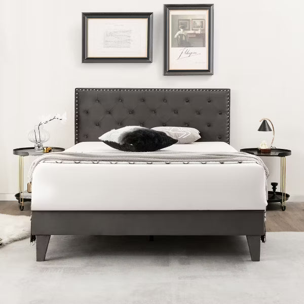 Costway Full Platform Bed Frame with Upholstered Tufted Headboard