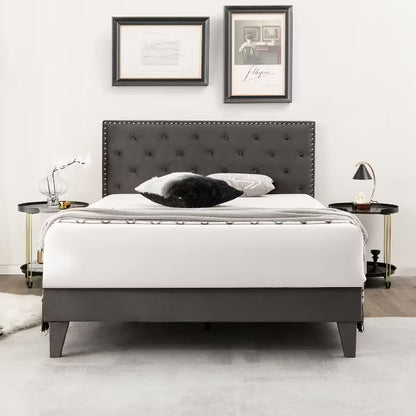 Costway Full Platform Bed Frame with Upholstered Tufted Headboard