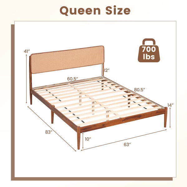 Costway Queen Size Wooden Platform Bed Frame - Brown