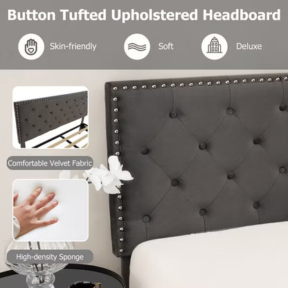 Costway Full Platform Bed Frame with Upholstered Tufted Headboard