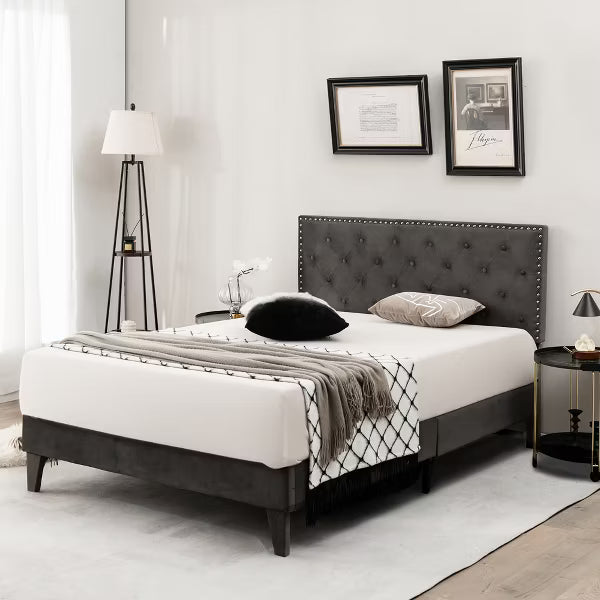 Costway Full Platform Bed Frame with Upholstered Tufted Headboard
