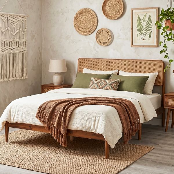 Costway Queen Size Wooden Platform Bed Frame - Brown