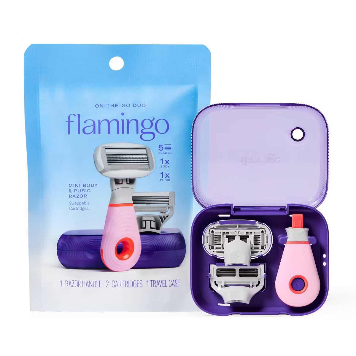 Flamingo Travel Razor Kit - 4-Piece, 5-Blade Reusable Razor Set