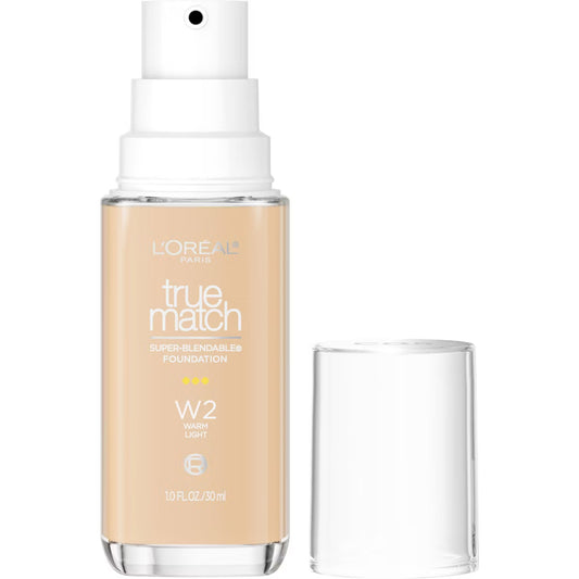 L'Oréal Paris True Match Super-Blendable Foundation, Shade W2 Light Ivory Warm, 1 fl oz