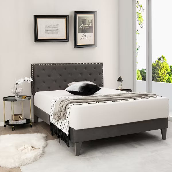 Costway Full Platform Bed Frame with Upholstered Tufted Headboard
