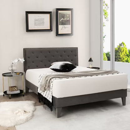 Costway Full Platform Bed Frame with Upholstered Tufted Headboard
