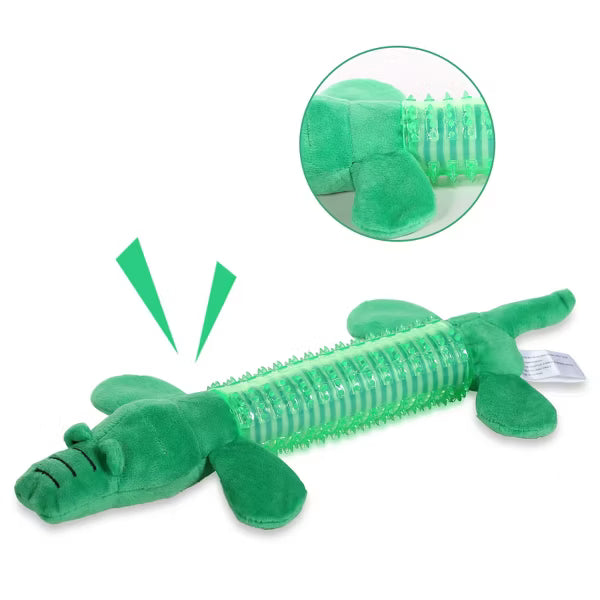 VECELA Interactive Dog Chew Toy, Plush & Rubber - Green