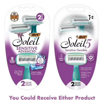 BIC Soleil Sensitive Women's Disposable Razors, 5-Blade, 2 Count