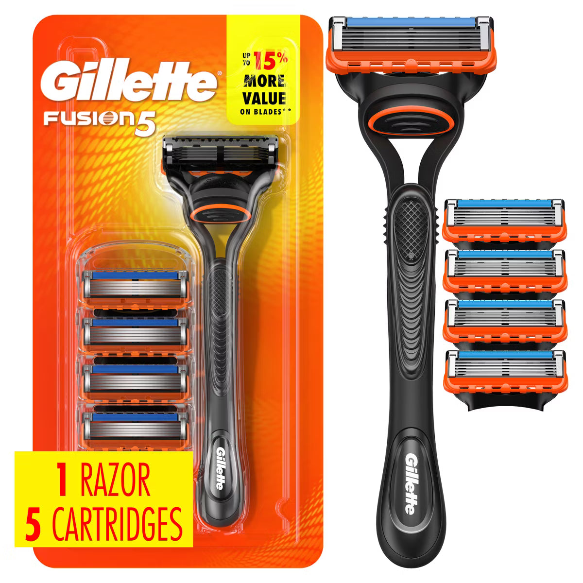 Gillette Fusion5 Men's Reusable Razor - Handle with 5 Blade Refills