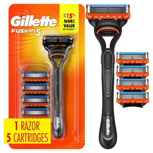 Gillette Fusion5 Men's Reusable Razor - Handle with 5 Blade Refills