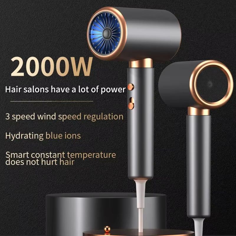 **HOMEFISH 2000W Ionic Salon Hair Dryer – Hot & Cold Air, 5-Speed High Power**
