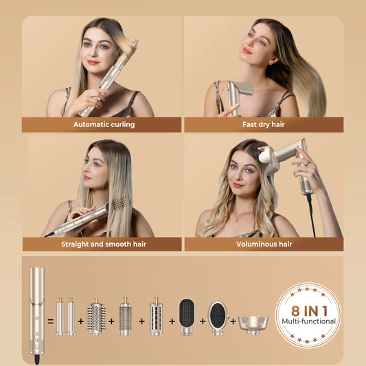**8-in-1 High-Speed Hair Dryer Brush – Ionic Hot Air Styler & Blow Dryer**
