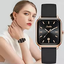 **SUNKTA Luxury Square Quartz Watch – Waterproof Luminous Analog Watch with Auto Date & Silicone Strap for Men & Women**