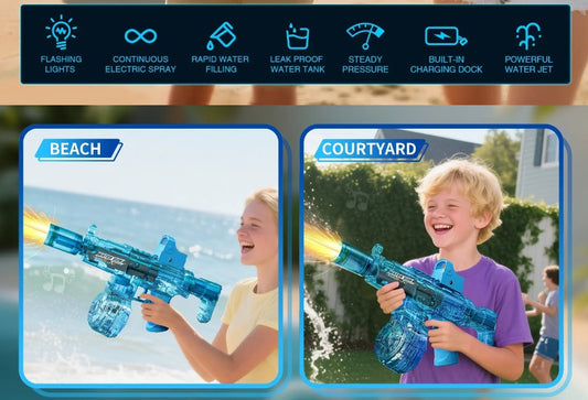 Simulated Firing and Recoil Electric Water Gun Toys Children Automatic Sensor Lights Water Pistol Summer Outdoor Beach Kids Toy