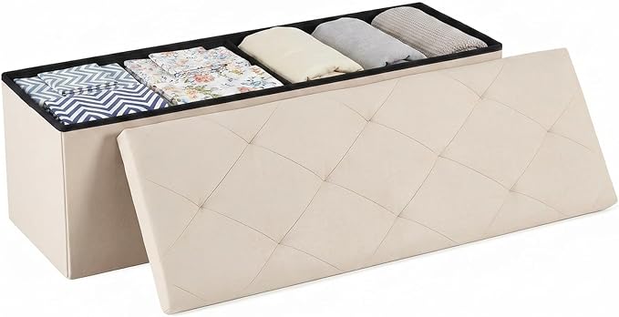 DUMOS 43" Folding Storage Ottoman Bench – Heavy Duty 660 lbs Capacity, Extra Thick Padded Seat | Large Storage Chest & Footrest for Bedroom, Living Room & Entryway (Grey)