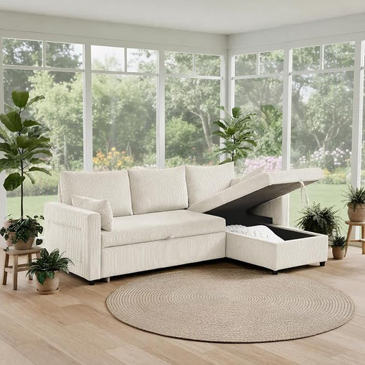 Ball & Cast 86" L-Shaped Pull-Out Sleeper Sofa with Reversible Storage Chaise