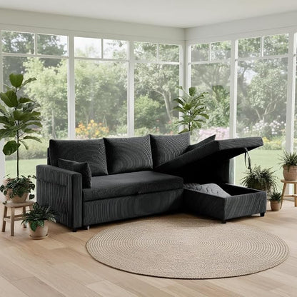 Ball & Cast 86" L-Shaped Pull-Out Sleeper Sofa with Reversible Storage Chaise