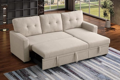 Ball & Cast 82" Upholstered Pull-Out Sleeper Sectional Couch with Storage Chaise
