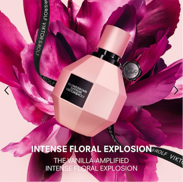 Viktor & Rolf Flowerbomb Extreme Eau de Parfum Intense — a rich fusion of juicy raspberry and warm vanilla, intensified with deep, sensual florals.