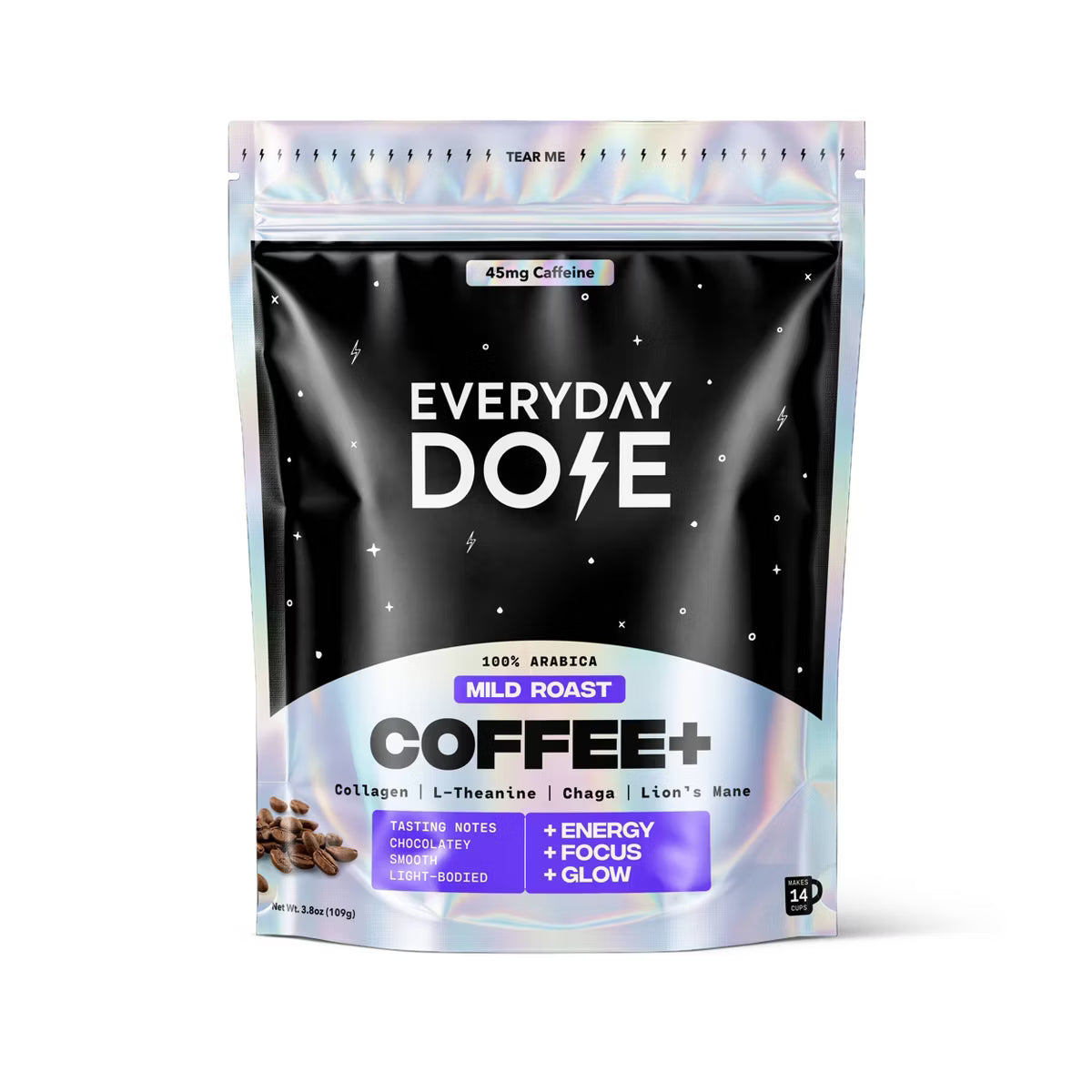 Everyday Dose Instant Mushroom Coffee - Mild Roast, Half Caff, 3.6 oz