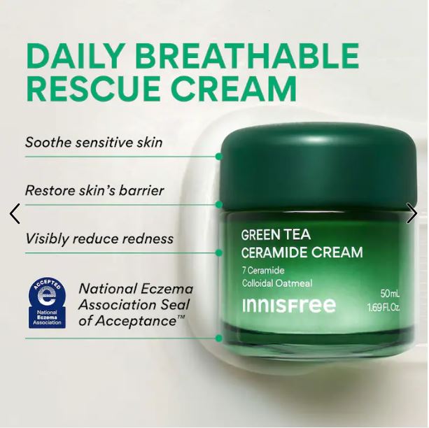 “innisfree Green Tea Ceramide Moisturizer – Hydrate, Soothe & Repair Skin Barrier”