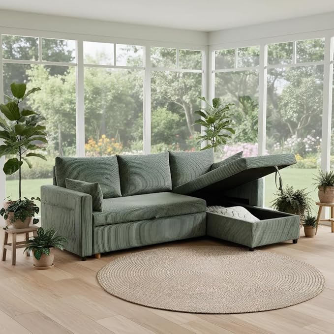 Ball & Cast 86" L-Shaped Pull-Out Sleeper Sofa with Reversible Storage Chaise