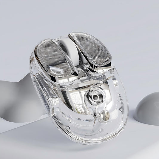 SEUNKWANG Q9 Transparent Wireless Mouse – RGB, Bluetooth & 2.4G, Rechargeable, Silver