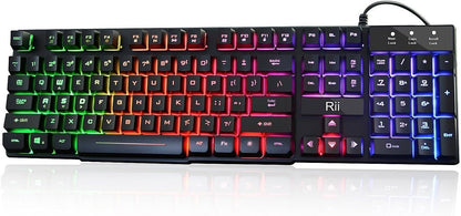 Rii RK100+ Wired Gaming Keyboard – Rainbow LED Backlit, Mechanical Feel