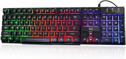 Rii RK100+ Wired Gaming Keyboard – Rainbow LED Backlit, Mechanical Feel