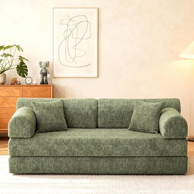 KEIKI 78" 4-in-1 Convertible Sleeper Chair & Loveseat Bed (Ochre Corduroy)