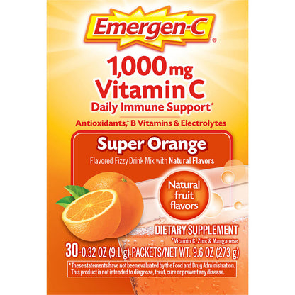 Emergen-C Super Orange Immune Support Drink Mix with 1000mg Vitamin C – 30 Count