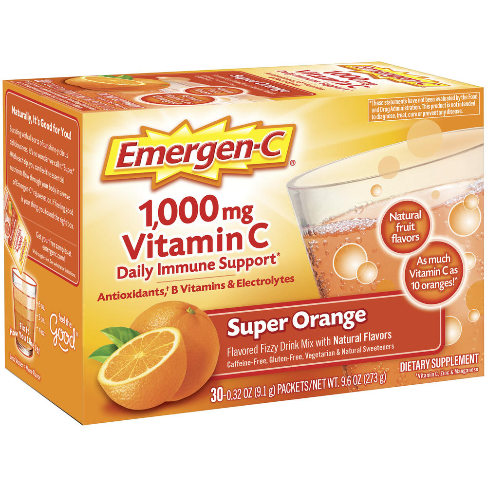 Emergen-C Super Orange Immune Support Drink Mix with 1000mg Vitamin C – 30 Count