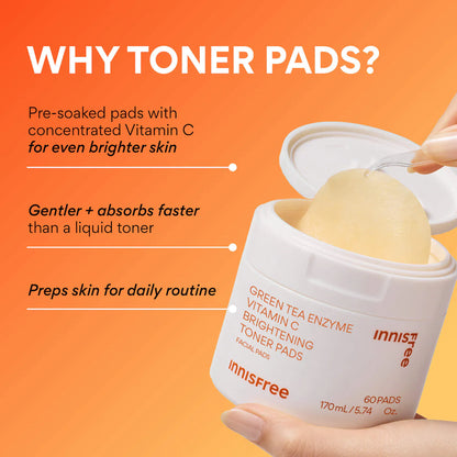 innisfree  Daily Vitamin C Korean Brightening Toner Pads with Niacinamide for Dark Spots