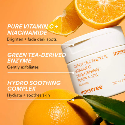 innisfree  Daily Vitamin C Korean Brightening Toner Pads with Niacinamide for Dark Spots