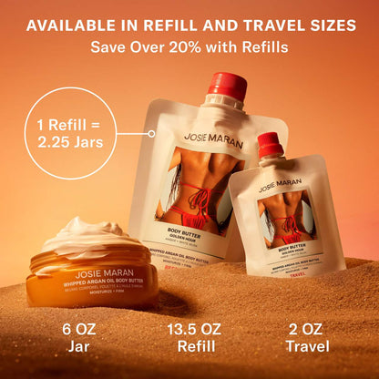 JOSIE MARAN  Golden Hour (Amber, White Musk) - Whipped Argan Oil Refillable Firming Body Butter