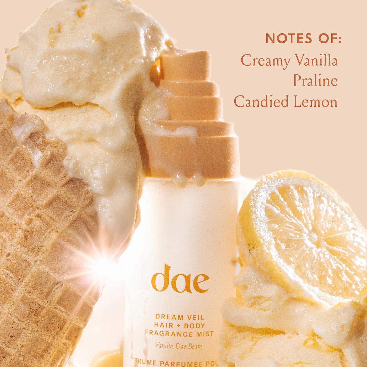 **dae Dream Veil Hair & Body Fragrance Mist – Vanilla, Candied Lemon & Praline**