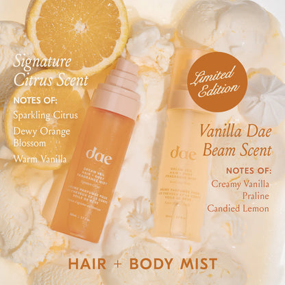 **dae Dream Veil Hair & Body Fragrance Mist – Vanilla, Candied Lemon & Praline**