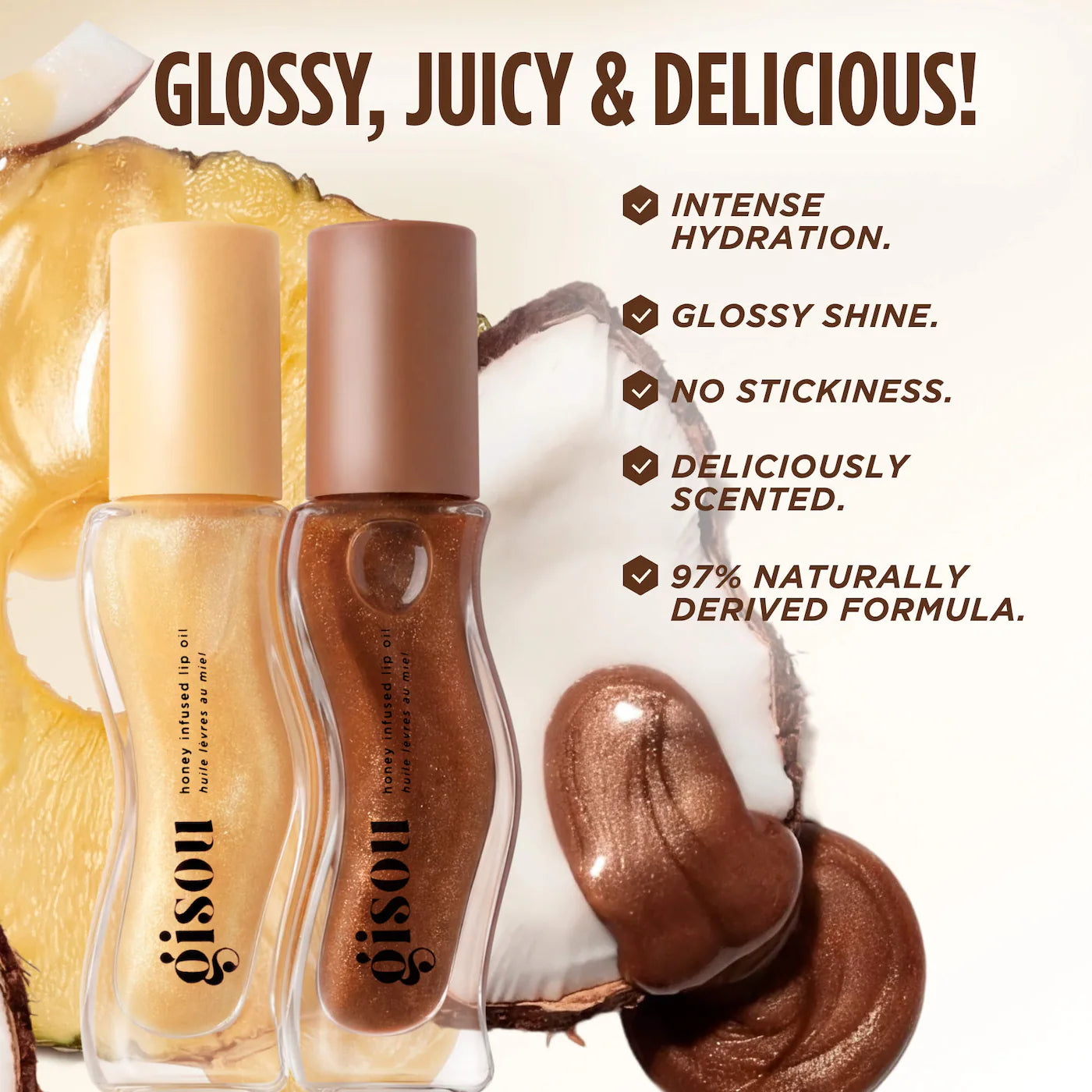Gisou Honey Infused Hydrating Lip Oil – Nourishing Glossy Lip Treatment