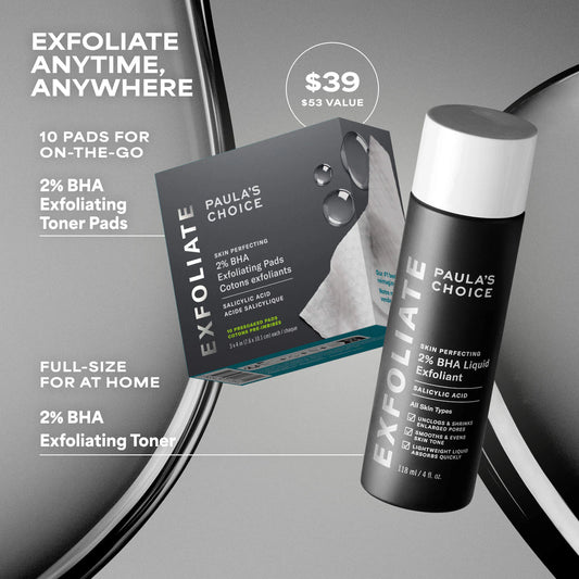 Paula's Choice  Home & Away Kit with 2% BHA Exfoliating Toner & Toner Pads for Clear Skin