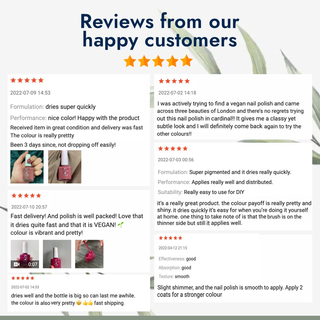 Vegan Nail Polish – Vegan & Cruelty Free PETA Certified | 15ml | 36 SHADES