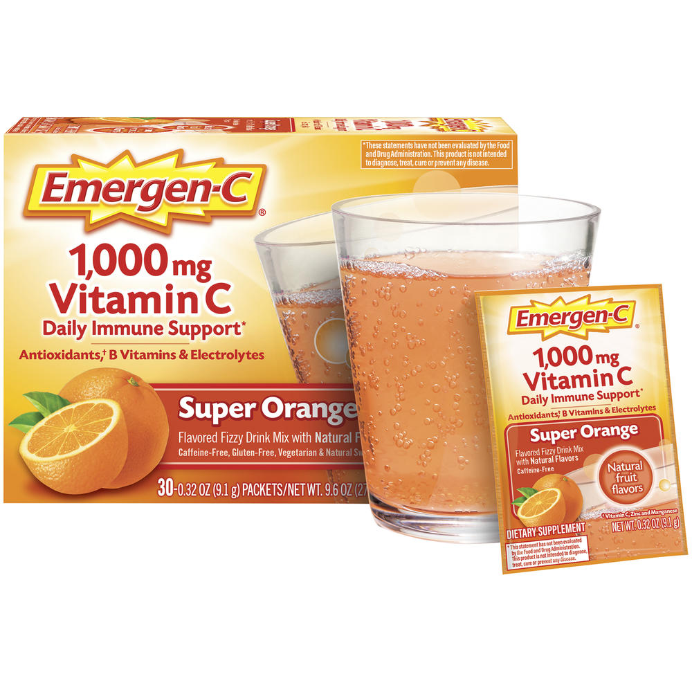 Emergen-C Super Orange Immune Support Drink Mix with 1000mg Vitamin C – 30 Count
